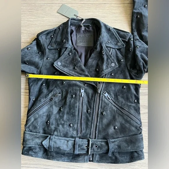 All Saints x Balfern Star Studded Suede Biker Jacket sz US 4 NWT 559$ - Picture 10 of 14